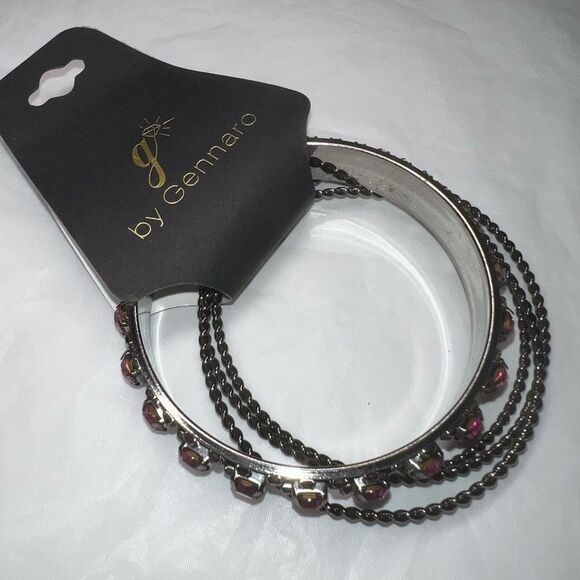 G by Gennaro Gunmetal And Pink Crystal Bangle Set - Picture 5 of 7